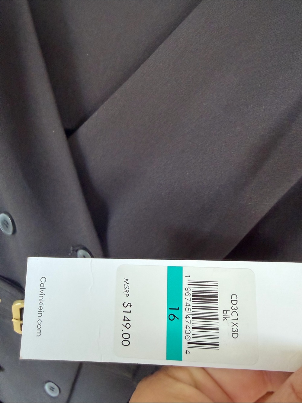 NWT Calvin Klein Black Sleeveless Belted Double-Breasted Midi Dress size 16 - Picture 3 of 5